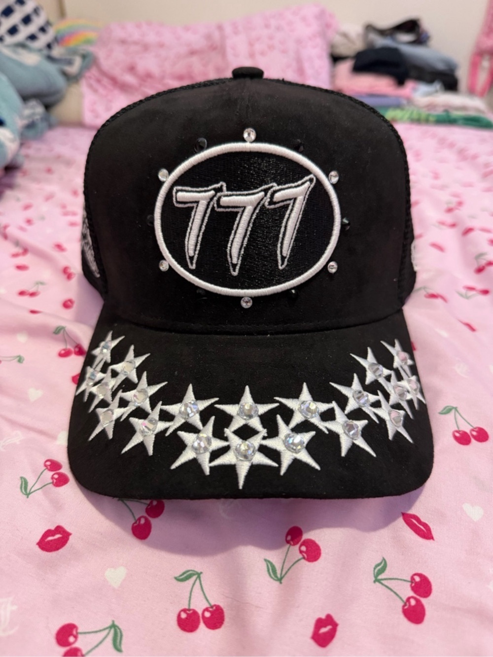 ST8DROPUSA Black Trucker 777 Hat Silver Stars